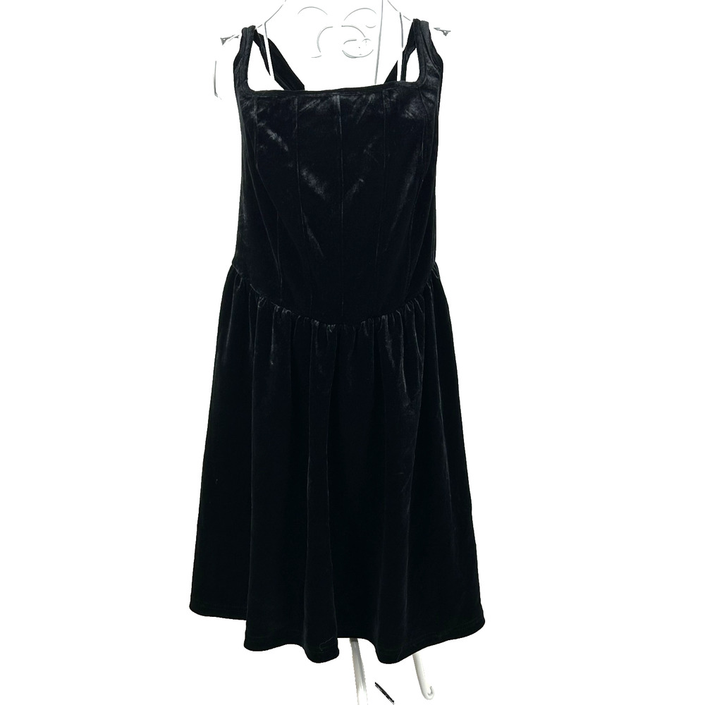 Cider Dress Womens 1XLarge Black‎ Velvet Square Neck Knee Length Ruffle Skirt